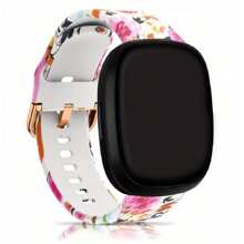 与 Fitbit Versa 4/Versa 3/Sense 2/Sense 兼容的运动表带，花卉硅胶印花不褪色图案替换表带适用于 Fitbit Versa 4/Versa 3/Sense 2 智能手表 - Versa3/Versa4 - 查看 9