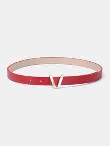 1pc Solid Color Casual Polyurethane (PU) Ladies Decorative Belt With Letter Buckle, Suitable For Everyday Wear