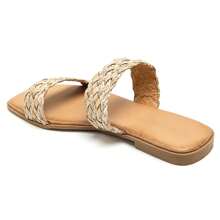 Woven Double-Strap Slide Sandals With Ergonomic Insole - Khaki - View 5