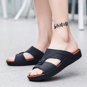 男士一脚蹬拖鞋，防滑，耐磨，透气，拼色设计，爸爸拖鞋