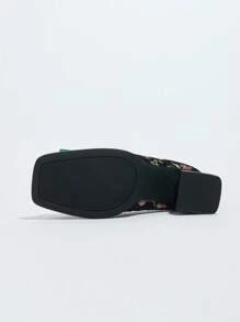 玛丽珍厚底高跟鞋女新款，优雅中国风刺绣绑带蝴蝶结一脚蹬高跟鞋 - 軍綠色 - 查看 5