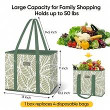 3Pk Reusable Grocery Bags, Foldable Shopping Bags For Groceries With Reinforced Bottom & Handles - Green - View 3