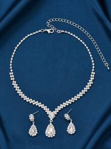 4 Stücke/Set Damen einfacher eleganter Wassertropfen Anhänger Halskette, Ohrringe, Armband Schmuckset, Braut Hochzeitskleid Accessoire, Party/Alltags Tragen