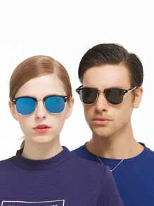 1pc Personalized Half Frame Glasses For Men & Women, Fashionable Rivet Decoration, Vintage Style Casual Shades Accessories