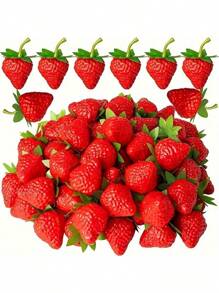 30 piezas de fresas de plástico artificiales de color rojo cereza con cuentas de vidrio y espuma realistas para decoración de hogar, cocina, fiesta y utilería de fotografía