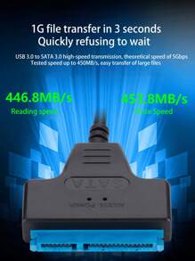 USB 3.0 转 SATA 简易硬盘连接线，适用于 2.5 英寸和 3.5 英寸机械硬盘，高效适配器连接线，提升数据传输速度。 - 黑色 - 查看 1