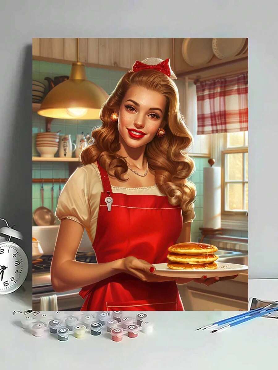 DIY 绘画套装 - 漂亮的女孩人物画，适合作为生日礼物、节日活动，无需绘画经验，可以装裱为墙壁艺术，轻松完成精美的艺术品 - 紅白色 - 查看 1