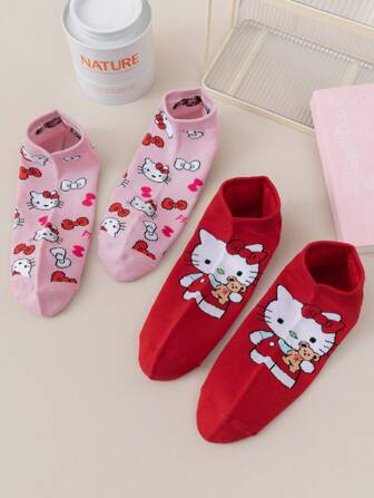 Sanrio Melody、、 、MyMelody、、Badtz-Maru、LittleTwinStars、2 双女士和男士/情侣短及膝袜、个性化、有趣、快乐、色彩鲜艳、创意动漫卡通设计、节日礼物、舒适透气、改善家庭氛围、时尚且适合男女。有趣的袜子、疯狂、动漫、多色袜子