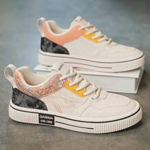 男士春季休闲运动鞋，新款时尚拼色低帮休闲运动鞋，学生滑板鞋 - 黑與白 - 查看 4