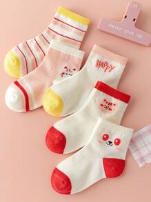 10 Pairs Random Kids Mesh Breathable Cute Cartoon Socks (Orange Bear, Pink Bunny, Happy Monkey), Versatile Ankle Socks, For Spring/Summer - Multicolor - View 3