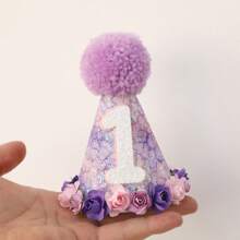 1pc Shiny Birthday Party Cone Hat With Floral Decor, Universal Celebration Headwear For Birthday And Festive Occasions, Photo Prop