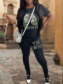 Jesus Saved My Life Christian Short Sleeve Comfortable Colored T-Shirt Pants Set - Black - View 2