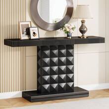 Tribesigns 47-Inch Mirrored Console Table, Modern Black Sofa Table With Glass Mirror Finish For Living Room, Entryway, Hallway