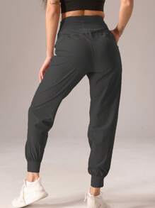 1pc Women's Sports Style Pleated Solid Color Casual Pants - 深灰色 - 查看 2