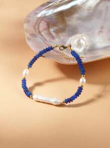 1pc 925 Sterling Silver Natural Pearl & Natural Jade Bracelet For Women, Suitable For Birthday Gifts And Daily Wear