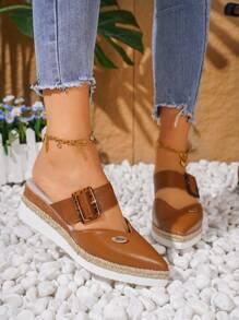 女士时尚坡跟厚底高跟鞋（尺码偏小），复古交叉带尖头高跟鞋，皮革厚底休闲通勤高跟鞋，百搭透气厚底高跟鞋，适合海滩、派对、旅行 - 棕色 - 查看 5