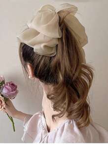 1/3 Pcs French Vintage Style Bow Decor Fashion Chiffon Banana For Women, Hair Accessories For Daily Use