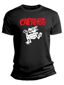 Camiseta Estampado Gráfico "Caifanes Banda de Rock México Algodón"  - Camiseta Ligera De Cuello Redondo Para Hombre Con Estampado, Top Casual De Verano En Negro, Diseño Gráfico Blanco, Tejido De Poliéster Cómodo Para Atuendo Casual, Ropa De Playa | Cuello Redondo Casual | Camiseta Ligera, Camisa De Playa Tejido Transpirable 220g Algodón Pesado - Negro - Ver 1