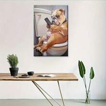 1 Canvas Painting Charming Bulldog On Toilet Art Wood Frame Painting (1) Thickness 2. 5 Cm/1 Inch - Perfect For All Occasions Home Decor, Independence Day, Mother's Day, Valentine's Day, Thanksgiving, Easter, Christmas Gift, Room Decoration Aesthetic, Wall Decoration Art, Perfect Gift, Fall And Winter Wall Decoration, Living Room Decoration, Bedroom Decoration, Kitchen Decoration, Entryway Decoration, Bathroom Decoration, Room Decoration, High Quality Wall Painting Poster, Modern Home Decor Stretched And Framed Ready To Hang, Framed - 彩色 - 查看 8