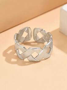 1 Piece Elegant Vintage Braided Stainless Steel Adjustable Open Ring, 18K Gold Plated Non-Fading Jewelry, Women Everyday Wear