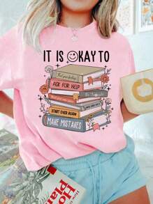 Back To School Season A Casual Printed Round Neck Pullover Short Sleeved T-Shirt For Girls In Summer,School Clothes For Teens - Love To Go To School And Read A Book Loving And Artistic Style T-Shirt For Girls To Inspire Imagination And Self-Expression! Kids Clothes Girls Graphic Tees Summer Tops Tween Girl Clothes
