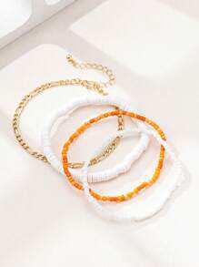 4pcs/Set Beach Holiday Soft Ceramic Bead Anklets For Women