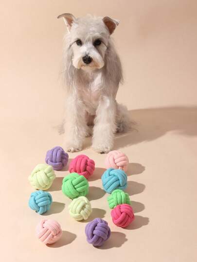 nicovaer 1 件随机颜色涤纶材质实心结球宠物咀嚼玩具，适合中小型犬日常玩耍和咀嚼，也适合猫玩具、狗玩具、海滩、阳光、旅行、凉爽