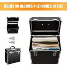 Vinyl Record Storage 12" LP Case Album Collection DJ Carry Storage Cases Lockable Box LP Case Vinyl Record Storage Carry Box Holds Up To 50pcs Albums Record Collection Chest (Black) - Negro - Ver 7