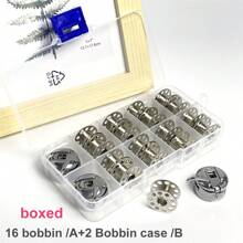 18 szt./10 szt. Igieł do maszyn do szycia, szpulek, zestaw bębenków, do akcesoriów do maszyn do szycia domowego, w tym 16 metalowych szpulek z nicią i 2 bębenki, przenośne pudełko do przechowywania, części do szycia i zestaw narzędzi, rozmiary #9 #11 #14 #16 #18 zapobiegające pomijaniu ściegów - Z otworem - Zobacz 13