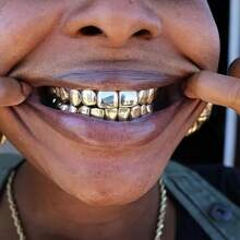 THATBOY 2 peças de acessórios de rapper hip-hop, grelhas de dentes banhadas a ouro 18k, grelhas personalizadas para uso diário e Halloween, adequadas para homens e mulheres
