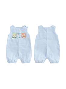 Baby Girl Boy Sleeveless Romper With Rabbit And Vertical Stripes Jumpsuits Perfect For Easter Every Day Wear - Blue - View 3