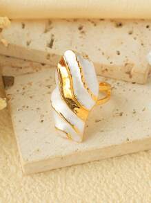 复古不锈钢时尚复古设计坚固品质镀铂金海螺戒指，适合女性日常佩戴、新年春夏、西式节日礼物、朋友珠宝派对旅行 - 金黃色 - 查看 3