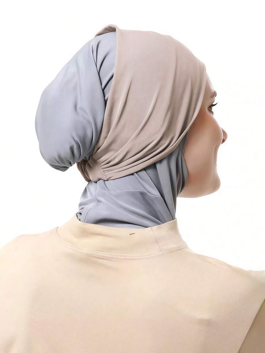 1pc Arab Dubai/Turkish Classic Solid Color Soft, Breathable, Stretchy Wide-Banded Sweat-Absorbent Non-Slip Multifunctional Hair Band Headscarf, Suitable For Sports, Yoga, Makeup And Daily Wear - Gray Beige - View 1