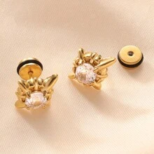 Stainless Steel Vintage Women Square Crystal Cubic Zirconia Stud Earrings, Gift For Lover And Family