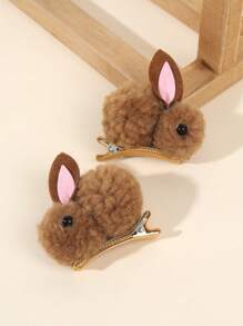 2 件装毛绒复活节兔子发夹女童迷你兔子鳄鱼夹仿真动物发夹可爱复活节礼物夹女童小辫蝴蝶结发夹儿童发饰 - 棕色 - 查看 2