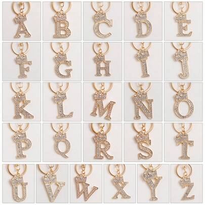 سلسلة مفاتيح مزينة بالراين ستون بشكل حرف، إكسسوارات للحقيبة والسيارة، إكسسوارات للحقيبة المدرسية بطراز جوثي Y2K، أشرطة رقبة مع حامل بطاقة هوية، إكسسوارات للحقيبة والسيارة