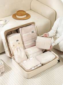 9件套旅行收纳套装：便携式收纳袋、多功能洗漱包、大容量化妆包、手提包、鞋袋、户外包、压缩袋、洗衣袋、瓶袋、内衣袋 - 彩色 - 查看 6