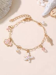 1pc Beach & Holiday Style Sea Series Shell, Starfish, Fish, Conch Pendant Bracelet For Girls - Multicolor - View 4