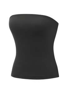 Women Tube Tops Solid Color Slit Strapless Tank Tops Summer Backless Bandeau Shirts Streetwear - 黑色 - 查看 6