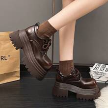 Comfortable Cute Loafers Vintage Round Toe Thick Sole Burnished Finish Brown Leather Shoes