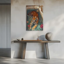 1pc Framed Canvas Wall Art, Tiger In Bathtub Art Print Canvas Poster, Ideal Gift For Bedroom Living Room Hallway Dorm Wall Decor - Multicolor - View 4
