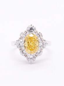Dissoo 1pc 1.75CT Yellow Diamond Cubic Zirconia Glowing 925 Sterling Silver Rhodium Plated Ring - Yellow - View 1