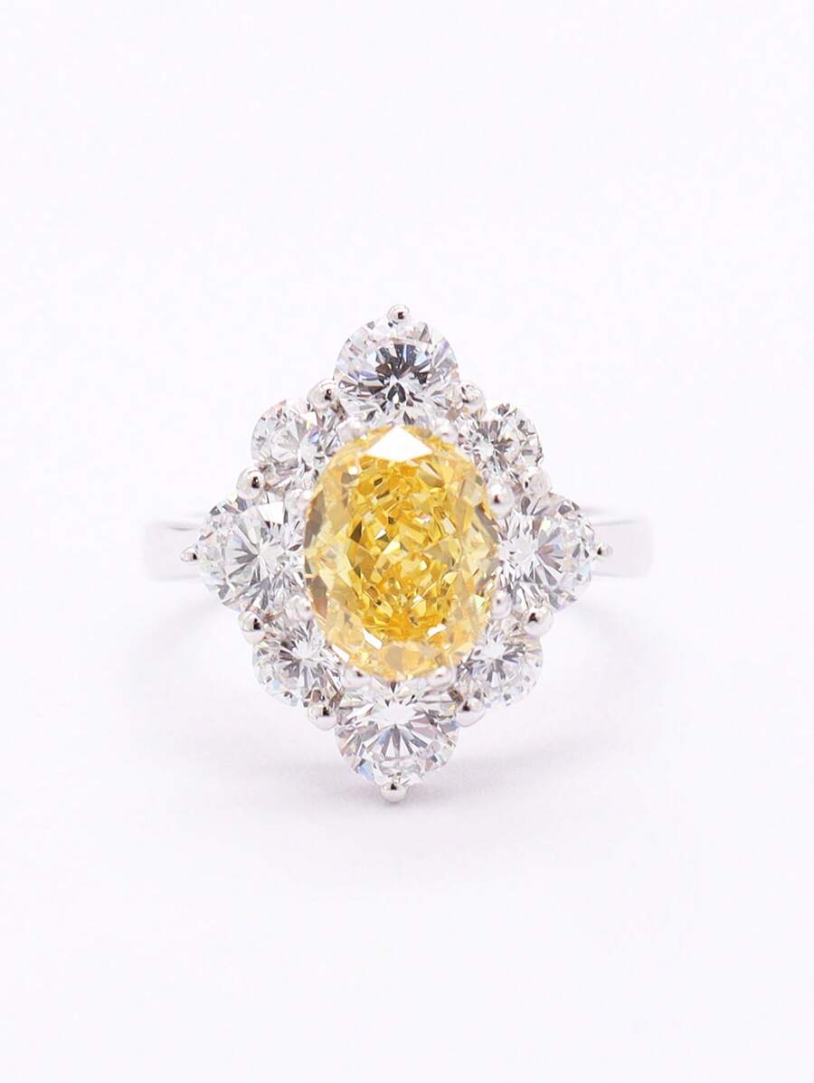 Dissoo 1pc 1.75CT Yellow Diamond Cubic Zirconia Glowing 925 Sterling Silver Rhodium Plated Ring - Yellow - View 1