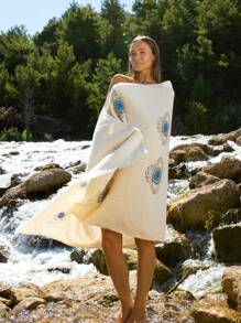 Dokubba Evil Eyes 印花沙滩巾 Peshtemal 沙滩巾、Evil Eyes Peshtemal 毛巾、轻便速干、土耳其沙滩巾、太阳印花沙滩巾 - 藍色 - 查看 2