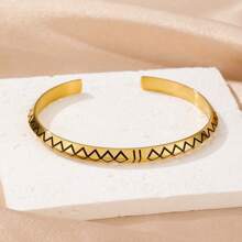 1pc Men's Tiger Stripes Open Style Fashion Bracelet, Daily Decorative Accessory Suitable For Party - Yellow Gold - View 4