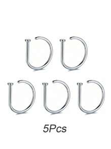 1 件/3 件/5 件女士和女孩假鼻环金色不锈钢 D 型简约美式个性字母嘻哈街头风格无孔配饰假鼻钉 - 金色 - 查看 20