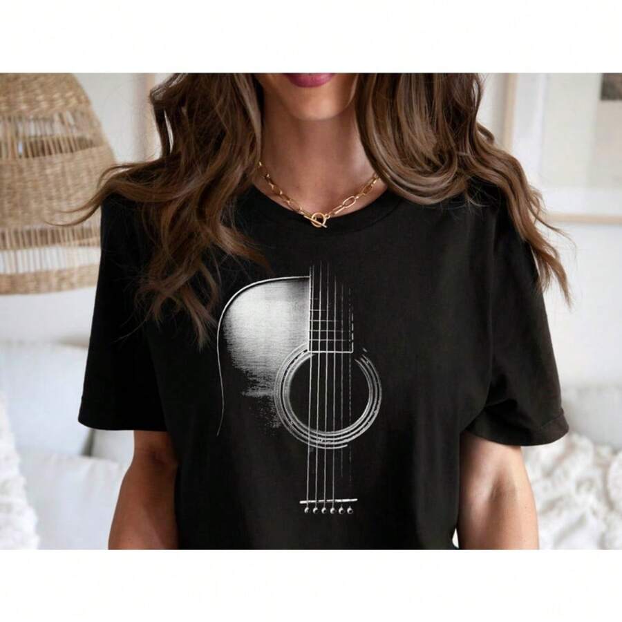 Acoustic Guitar T Shirt, Musicians Shirts, Guitarist Shirts, Music Tees, Guitar Player Shirt , Musician Gifts T-Shirt ,Mom Gift Guitar Shirt - Black - View 1
