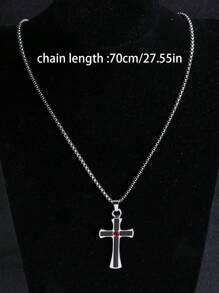 1pc Fashion Vintage Men's Stainless Steel Cross Pendant Necklace, Suit For Men & Women Daily Wear, Long Sweater Chain Accessory, Minimalistic Hiphop Goth Style, Memorial/New Year/Valentine's Day/Holiday Gift