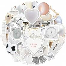 50pcs White Cream Cute Style Stickers, Elegant & Fresh, Suitable For Seal Sticker, DIY Scrapbooking, Gifts