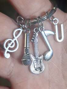 26 个字母音符吉他麦克风吊坠钥匙扣，创意珠宝礼物 - 復古銀色 - 查看 19